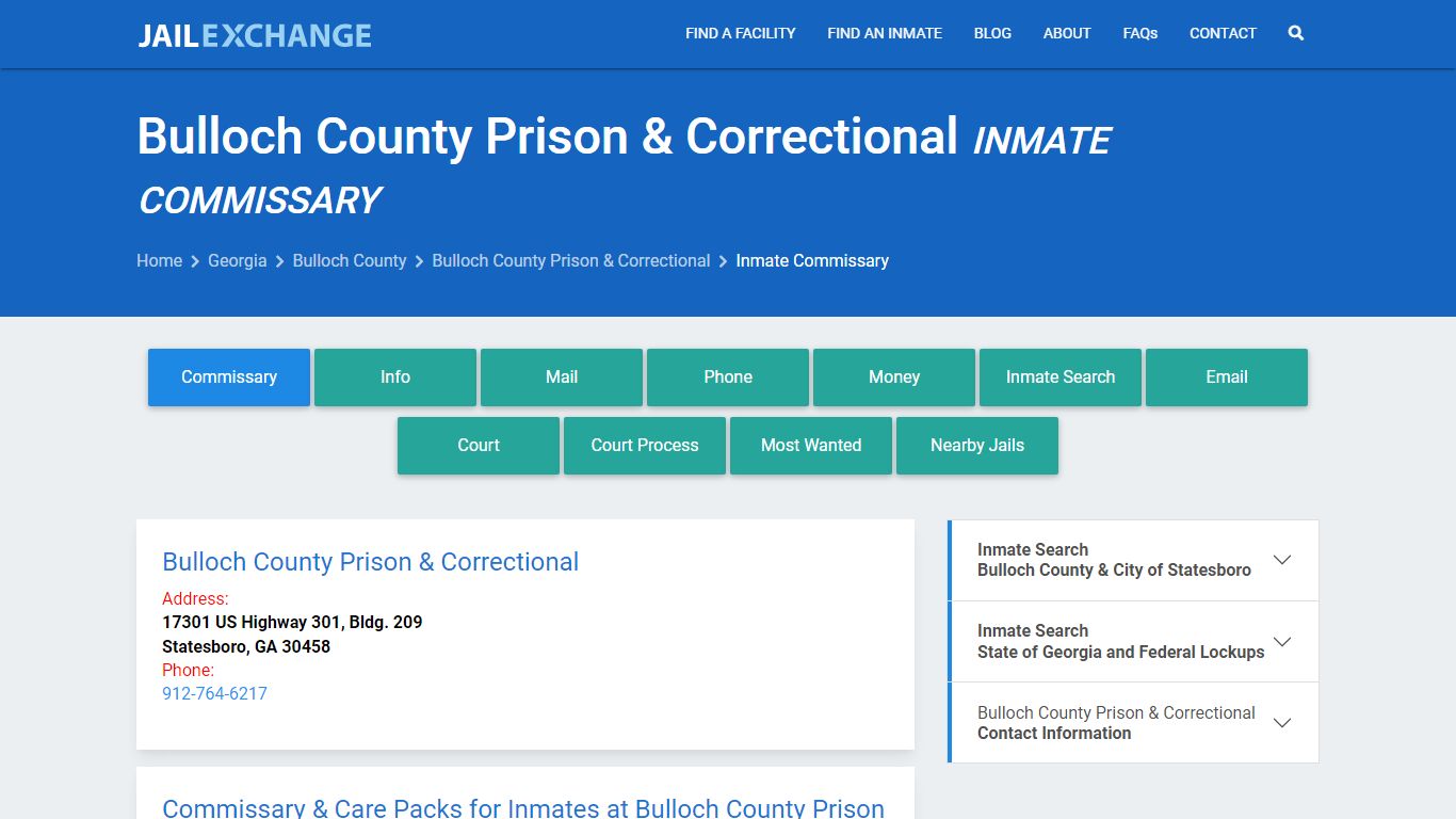 Bulloch County Prison & Correctional Inmate Commissary - Jail Exchange